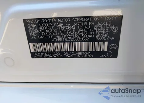 2013 Lexus Gs 350 from USA, damaged, VIN JTHBE1BLXD5000862